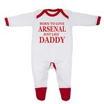 'Born To Love Arsenal Just Like Daddy' Baby Boy Girl Sleepsuit 100% Fine Combed Cotton (3-6 Months, White/Red Trim)