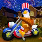 JOYEASE 6 FT Patriotic Independence Day Inflatable Eagle Sitting on Motorcycle 4th of July Blow Up Yard Decorations Build-in LED Lights for Party Indoor Outdoor