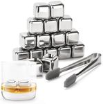 Regal Trunk & Co. Metal Ice Cube - Stainless Steel Whiskey Stones - Waterless Chilling Cubes with Ice Tongs - Stainless Steel Ice Cubes Reusable - Set of 16 - Chill Drinks without Dilution - Silver