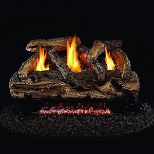 RealFyre Peterson 24-inch Split Oak Log Set with Vent-Free Natural Gas Ansi Certified G9 Burner - Variable Flame Remote