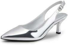 DREAM PAIRS Women's Kitten Heel Slingback Pointed Closed Toe Low Stiletto Heels Dress Bridal Elegant Wedding Pumps Shoes,Size 10,Silver-Pat,SDPU2444W