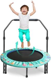 36'' Kids Trampoline Mini Trampoline with Handle Foldable Fitness Exercise Rebounder Adjustable Handrail Safety and Sturdy for Toddler Indoor Outdoor