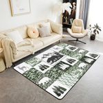 Erosebridal Farmhouse Cabin Area Rugs for Living Room Bedroom,Bear Deer Hunting Themed Rug,Buffalo Checkered Carpet,Green and White Camouflage Pine Trees Patchwork Indoor Floor Mat Lodge Decor,5x7