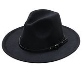 Kids Girls-Fedora-Hats for Boys Vintage Wide-Brim Bowler-Cap Classic Solid Belt Fedoras Caps 8-16 Years, Black, 6-16 Years