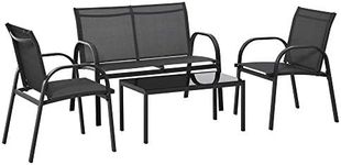 Outsunny 4-Piece Patio Furniture Set Garden Conversation Set with Loveseat, Single Chairs and Coffee Table for Backyard Poolside Balcony