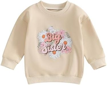 vchoohce Baby Girl Sister Matching Outfit Long Sleeve Letter Print Crewneck Sweatshirt Pullover Sweater Fall Winter Clothes, Big Sister-beige, 2-3 Years