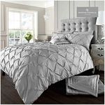GC GAVENO CAVAILIA Pleated Duvet Cover Sets, Pintuck Bedding Sets King Size, 3 Piece Quilt Comforter Covers Silver