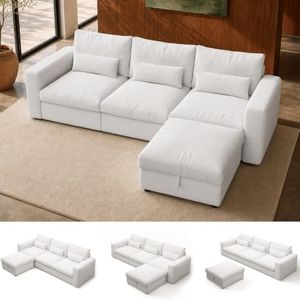 Marsail Oversized Modular Sectional Sofa with Adjustable Backrest, White | 112.6" Comfy Cloud Couch for Living Room, 28.7" Extra-Deep Seat, Movable Storage Ottoman, Easy-Cleaning & Pet-Friendly Fabric