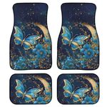 Biyejit Butterfly Moon Car Floor Mats Floral Print Front and Rear Carpet Floor Mats Backing Rubber Automotive Foot Pads for Most Cars SUVs Vans or Trucks, Set of 4