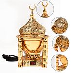 Elegant Golden Metallic Oriental Design Electrical Bakhoor and Oud Frankincense Resin Incense Burner Holder, No More Burning Coals, Plug It into Wall Outlet, Turn it on Enjoy, Canada and US Plug Ready