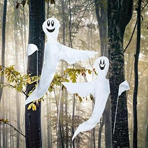 Halloween Tree Wrap Ghost Decoration, 2 Pack 50" Halloween Cute Ghost Design Decorations, Friendly Ghost Decor for Halloween Outdoor Indoor, Lawn, Tree Decor, Ghost Party Supplies