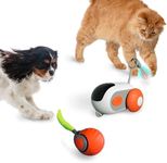 1pc Interactive Automatic Remote Control Cat Mice Car Toy and 1pc Smart Electric Moving Speedy Cat Ball Toy with Feather Tail, Suitable for Dogs, Keep Busy, Stimulating, Rechargeable (orange)