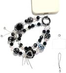 XODITO Phone Charms with Black Cystal Beads, Double Detachable Cellphone Lanyard, Diamond Mobile Phone Chain for Keys, Shoulder Bags, Curtain