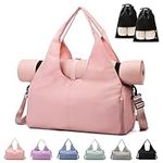 Gym Bag Womens, Yoga Mat Bag Sport Travel Bag with 2pcs Shoes Compartment, Waterproof Sports Gym Bag for Sport Travel Hiking (Pink)