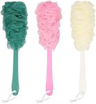 3 Pcs Shower Ball Mesh Pouf, Back Scrubber Loofah with Long Handle Bath Brush Soft Body Sponge for Adults Teens Kids