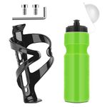 Ainiv Bike Water Bottle Cage with BPA-free 800ml/28oz Bike Bottle(Green), Black Gloss Strong Bike Water Bottle Holder, Bicycle Cup Holder, Cycling Bottle Holder for Road Bike and Mountain Bike