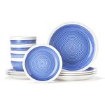 American Atelier Spiral Dinnerware Set – 12-Piece Stonware Party Collection w/ 4 Dinner Salad Plates, 4 Bowls – Unique Gift Idea for Any Special Occasion or Birthday, Sapphire