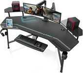 EUREKA ERGONOMIC Gaming Desk with LED Lights 182 x 76cm Wing Shaped Computer Desk Large Office Computer Workstation PC Table w Keyboard Tray, Dual Monitor Shelves,Dual Headphone Hanger Cup Holder