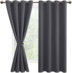 DWCN Lot de 2 Rideaux Occultants avec Embrasses Rideau Thermique Isolant Anti Froid à Oeillets, Rideau Opaque de Couleur Foncée, 140x175 CM (Largeur x Hauteur), Gris Foncé