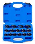 Orion Motor Tech Crowfoot Wrench Set for 8 to 24 mm Flare Nuts, Crowfoot Flare Nut Tool Kit, 15 Piece Large & Small Metric Wrench Set for 3/8" and 1/2" Drives Ratchets Extenders for Nut Removal