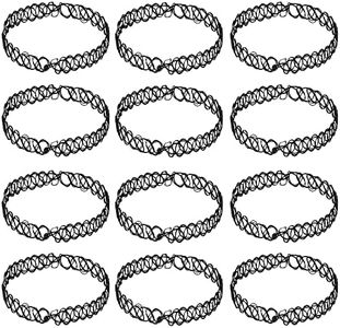 Heveer Collar Elástico Collar de Tatuaje Negro Cadena Vintage de Moda para Mujeres Chicas Adolescente Regalo 12 Piezas