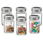 CELLO Qube Fresh Glass Storage Jar | Container with Air tight Silver Metal Lid | Multipurpose Jar | For Storage of Food, Pulses, Spice, Cereals, Cookies, Dry Food | Set of 6, 300ml, Clear