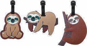 Aewerpec Sloth Luggage Tags for Suitcases 3-Pack Cute Silicone Luggage Tag with Name ID Card Funny Suitcase Label,Travel Tags for Luggage for Family Couple Sisters