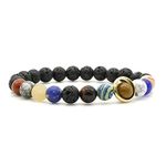 ONLYJUMP Planet Bracelet Solar System Universe Galaxy Bracelet Handmade Natural Stone Bead Bracelet String Adjustable Astronomy Gifts Bangle for Women Men Kids, 6 inch, Metal