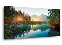 Autumn Lake Large Stretched Canvas Wall Art For Living Room Bedroom Home Decoration, Mordern Morning Sunrise View Print Picture Painting Decor Giclee Artwork, Gallery Wrapped Gift, Inner Frame 24x48