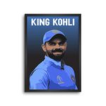 LAMRON King Virat Kohli Wall Decoration Art Framed Poster, 12 Inch x 18 Inch, Glass with 0.5 Inch Black Wooden Frame