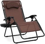 Best Choice Products Oversized Zero Gravity Chair, Folding Outdoor Patio Lounge Recliner w/Cup Holder Accessory Tray and Removable Pillow - Brown