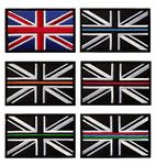 6 Pack Tactical Thin Blue Line/Red/Green UK Flag Patch Military Great Britain Embroidered Applique British Union Jack Hook and Looped National Emblem Badge for Clothes Bags Backpack Vest