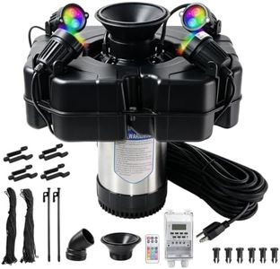 Pond Fountain Aerator with 4 RGB Lights, 1HP 750W 110V Stainless Steel Floating Water Fountain Pump with 100Ft Power Cord, Octagon Aerating Decor for Large Small Ponds & Lakes, 2 x 100Ft Traction Rope
