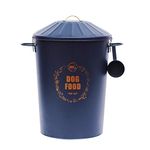 simpahome 60L Extra Large Metal Vintage Retro Styled Dry Dog Food Storage Bin Container with Scoop - Royal Blue & Gold.