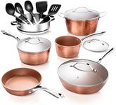 GOTHAM STEEL Hammered 15 Pc Copper Pots and Pans Set Non Stick, Kitchen Cookware Sets, Pot and Pan Set, Ceramic Cookware Set, Non Toxic Cookware Set, Non Stick Pots and Pan Set, Dishwasher Safe