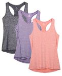 icyzone Workout Running Tank Top for Women - Racerback Yoga Tops Exercise Gym Shirts 3-Pack (S, Charcoal/Lavender/Peach)