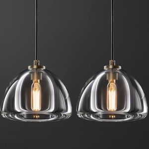 Crystal Pendant Light Kitchen Island: Set of 2 Vintage Brass Hanging Lights above Dining Table - 7" K9 Crystals Lighting over Kitchen Sink - Luxury Cylinder Pendants Light Fixtures Bulbs Included