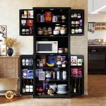 HOLTICO Kitchen Pantry Cupboard, Storage Cupboard, Storage Cabinets with Doors and Adjustable Shelves, Pantry Cabinet, Tall Floor Cupboard for Kitchen, Living Room, Dining Room, Black