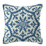 WYOUTDOOR Latch Hook Kit Pillow for Adults And Beginners Cushion Cover Pillowcase Embroidery Kit Embroidery with Blue And White Printed Canvas,43×43Cm