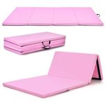 COSTWAY Gymnastics Exercise Mat, 8FT x 4FT Tumbling Mats with High Density 5cm Thick Foam, Carry Handles, Folding Fitness Floor Mat for Yoga Pilates (Pink)