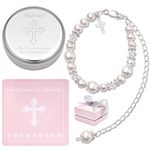 Baptism Bracelet in Sterling Silver and Cultured Pearls for Baby Girls, with Silver-plated Jewelry Keepsake Box,Great Catholic Christening and Baptism Gifts for Girl (Baptism-Girl)