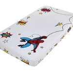 Marvel Spiderman Red, White, Blue, and Yellow Stars and Lightning Photo Op Fitted Crib Sheet