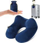 WODONGTECH Inflatable Neck Travel Pillow for Airplane Long Flight Hault Trip Support Soft Velvet Washable Cover(Blue)