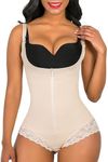 SHAPERX Women Shapewear tummy control Fajas Colombianas Body Shaper Zipper Open Bust Bodysuit, SZ7200-Beige-M