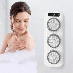 Electric Back Scrubber for Shower, Wall Mounted Electric Shower Back Scrubber, Dry Brushing Body Brush for Bathing, Cleansing, Exfoliating and Massaing, with 3 Spin Skin Bath Brush Heads