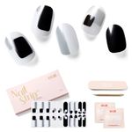 NAILOG Semi Cured Gel Nail Strips Glossy & Long Lasting Soft Gel Finish (20 Extra Long Nail Stickers) | Nail Wraps| White & Pink Glitter, French Tip, Cubes