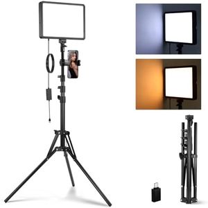 NEEWER Basics LED Video Panel Light, Studio Lighting Kit with 59''/150cm Tripod Stand Phone Holder for Video Recording Photography Streaming Podcast, 850lx/0.5m Bi Color 2700-6500K Dimmable, BP300