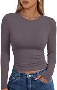 Trendy Queen Womens Long Sleeve Shirts Basic Crop Tops Tight Slim Fit Cute Teen Girls Fall Winter Y2k Clothes Nutmeg XS