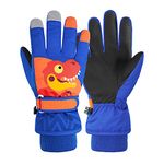 Kids Waterproof Winter Gloves Warm Snow Gloves Boys Girls Ski Gloves Toddler Mittens Windproof Royal Blue Dinosaur S