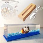 Unsinkable Pirate Ship, Housand Sunny Fluid Drift Bottle, Ship in a Bottle Cruise Ship Model Toy, Suitable for Car Decoration, Home Showcase Desktop Ornaments-Rectangle+Light Base